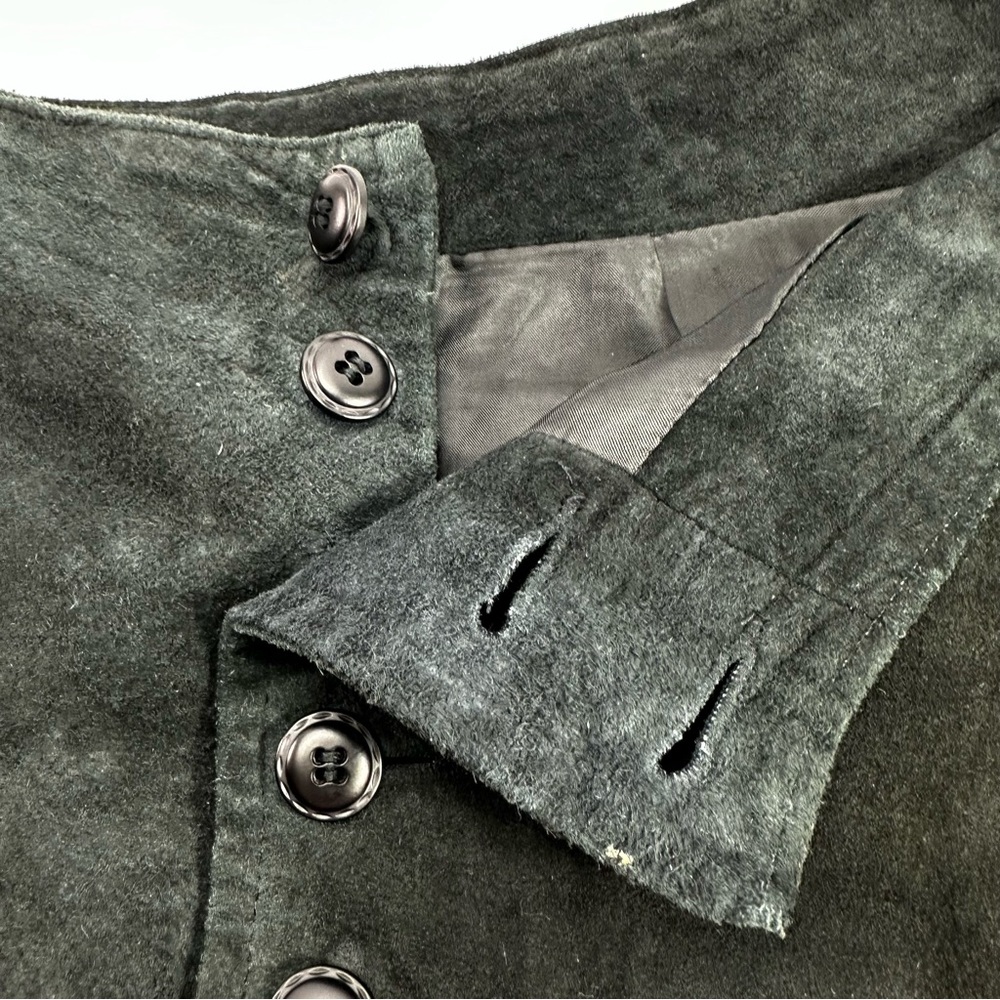 Express Leather Mini Skirt A-Line Button Fly Mid Rise Lined Black Biker Gothic - Picture 8 of 9